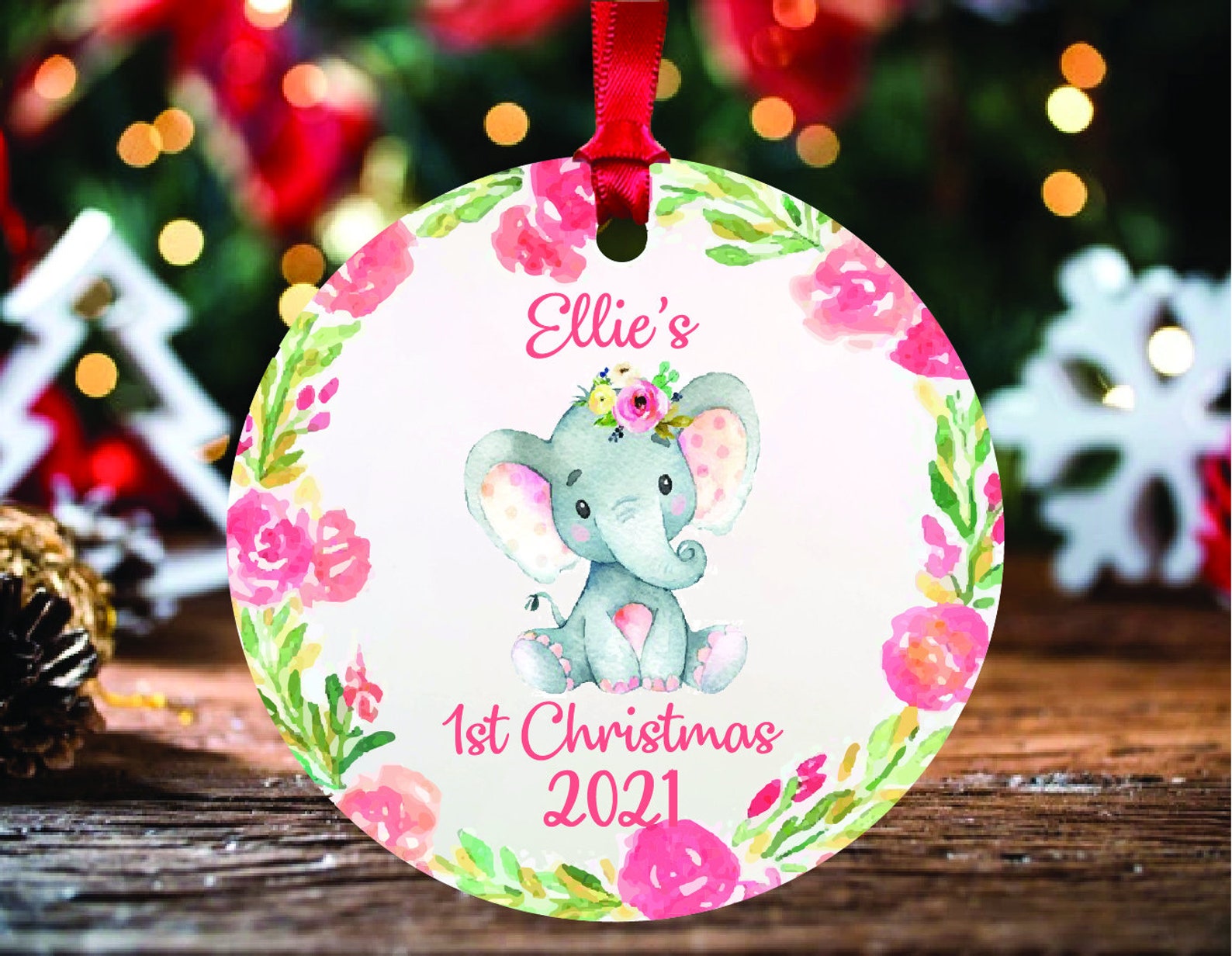 Personalized Name Elephant Baby’S First With Name And Year Baby’S First Baby Shower S Christmas Ornament 2021