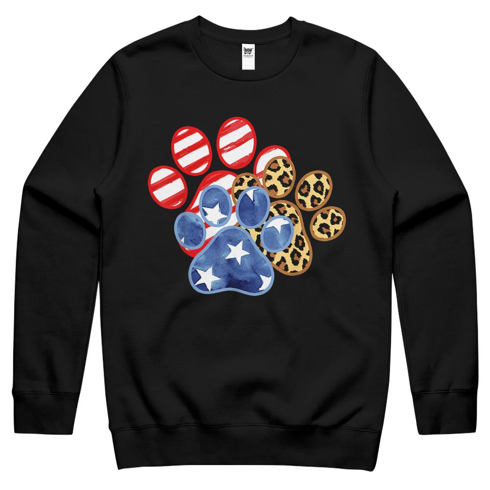 4Th July Shirts, Fourth Of July Crewneck Sweatshirt, 4Th Of July Crewneck Sweatshirt, Leopard American Flag Hearts 4Th Of July Dog Paw Crewneck Sweatshirt