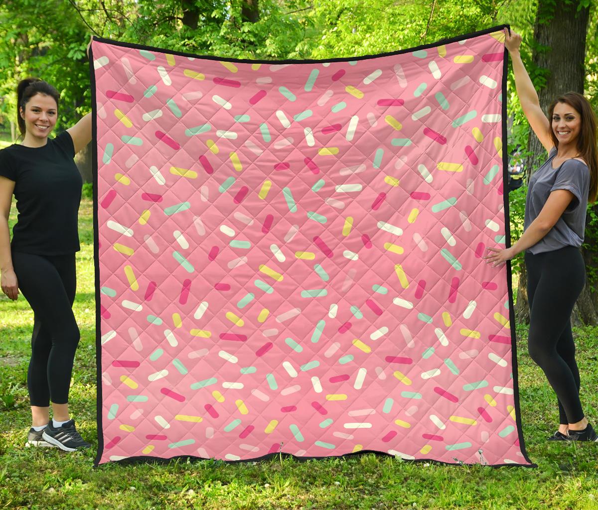 Pink Donut Glaze Candy Pattern Premium Quilt