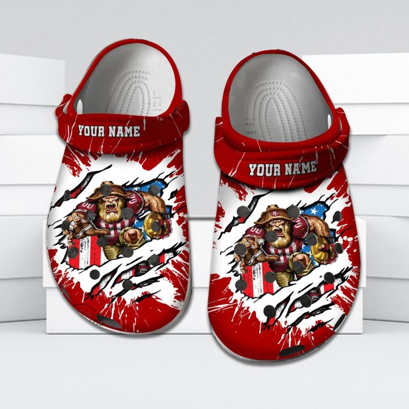 Football Personalized 49 Ripped Flag Clog Shoes