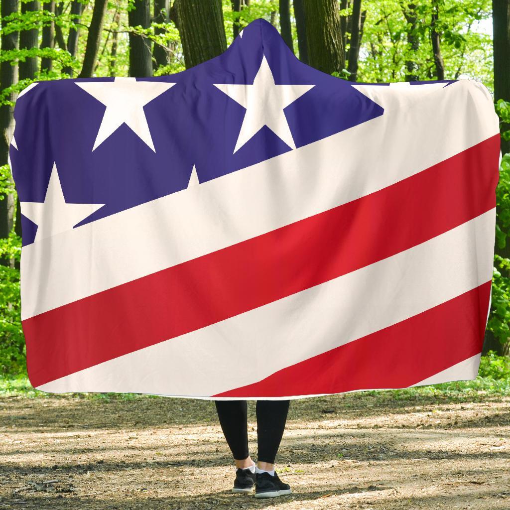 American Flag Print Hooded Blanket