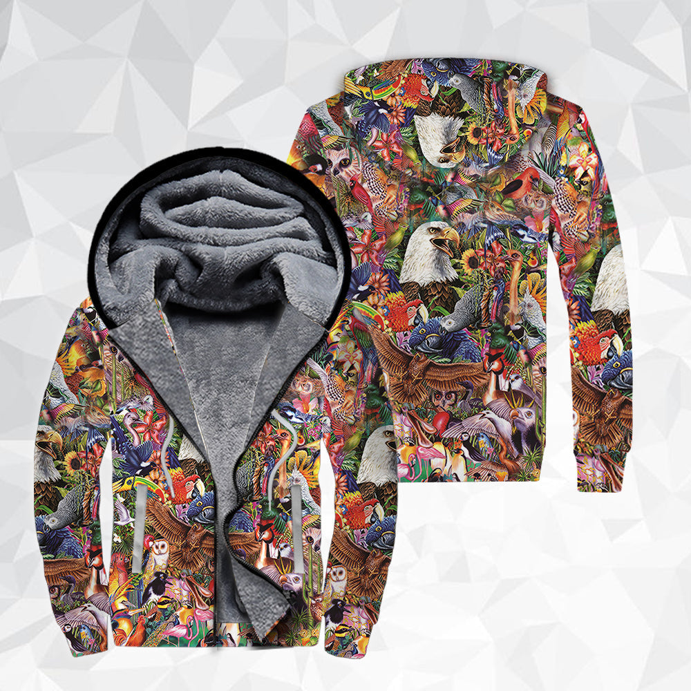 Retro Animals Birds Fleece Zip Hoodie All Over Print | Unisex | Adult | Ft3358