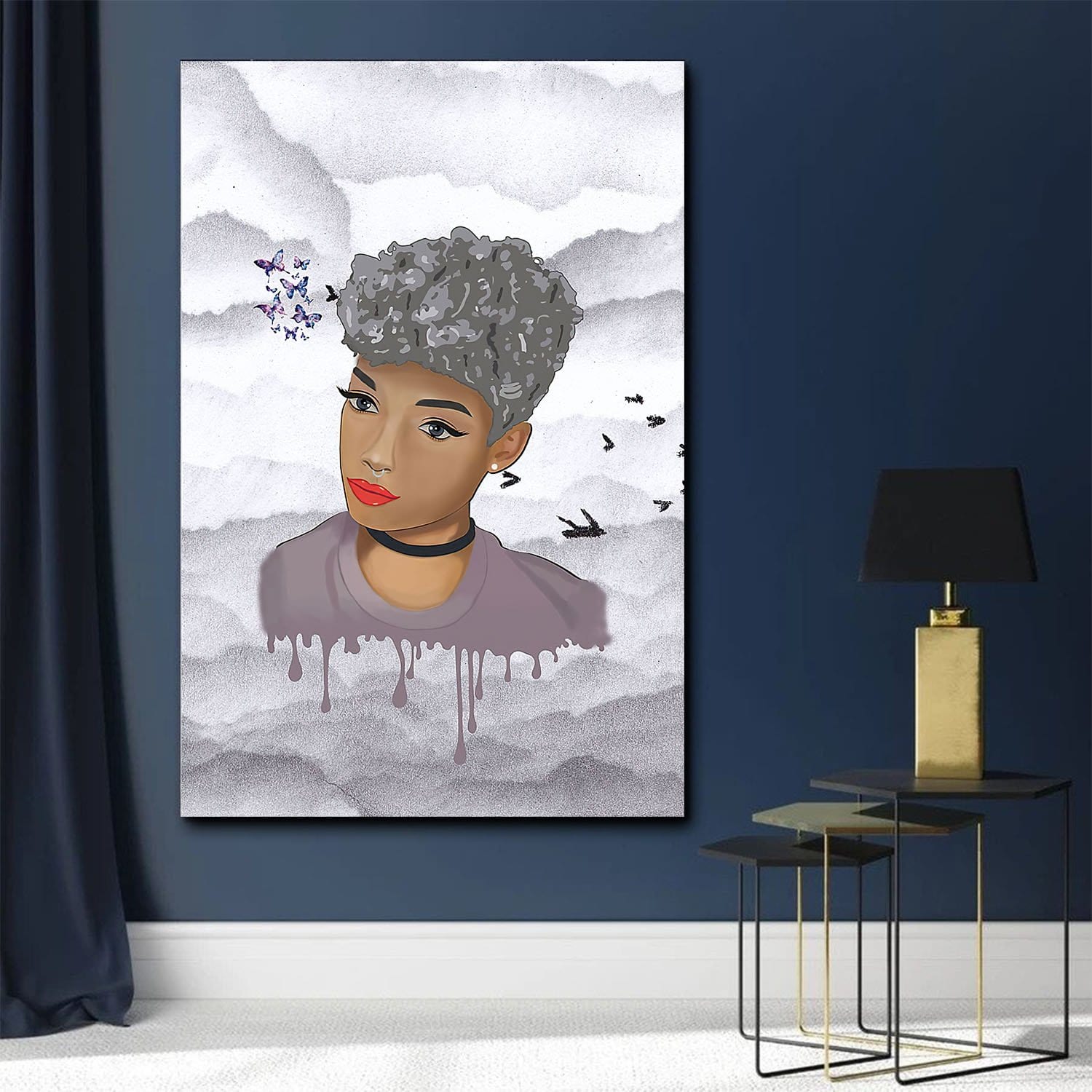 African American Art Posters Black Girl Gray Hair African Wall Decor