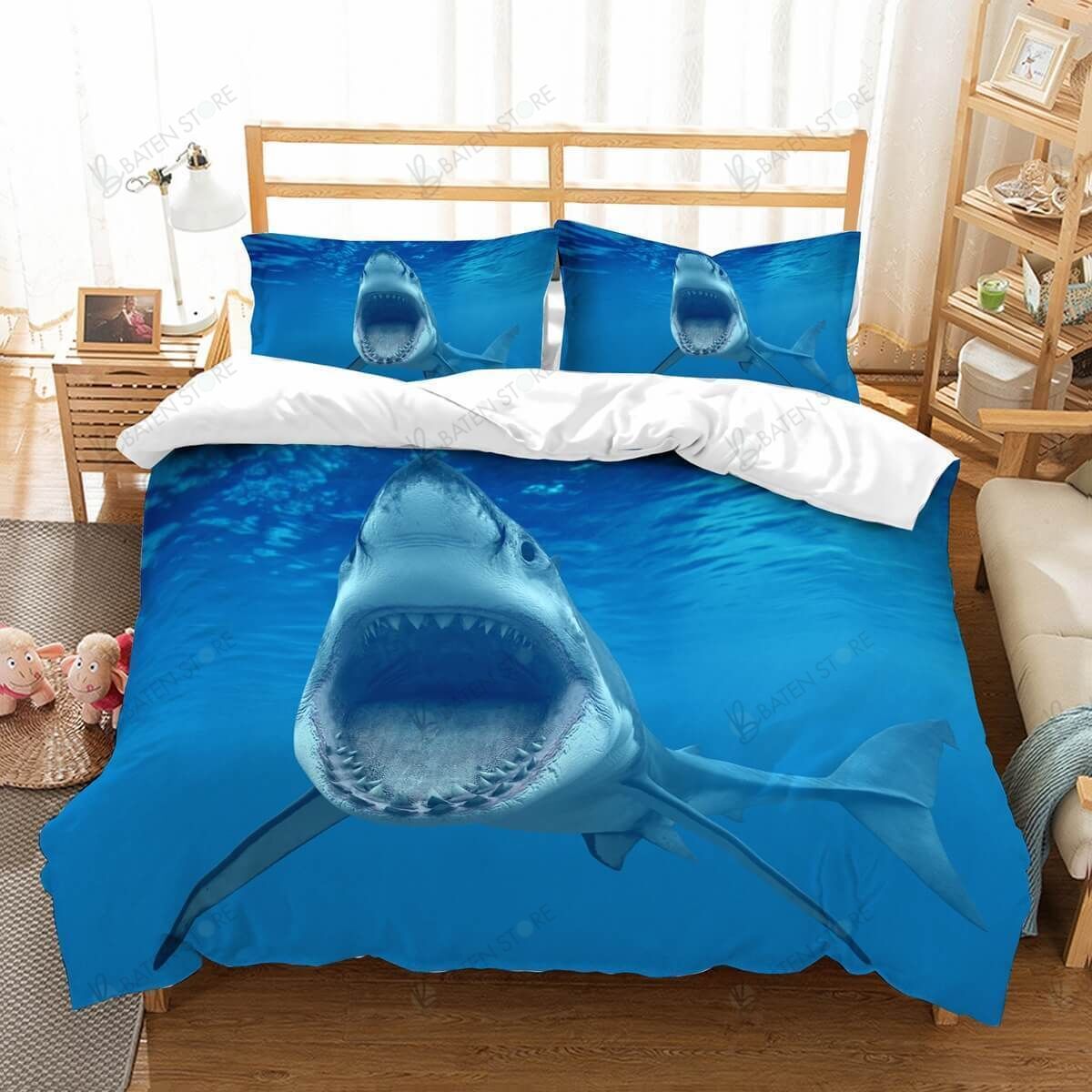 3D Shark Under Ocean Bedding Set Bedroom Decor