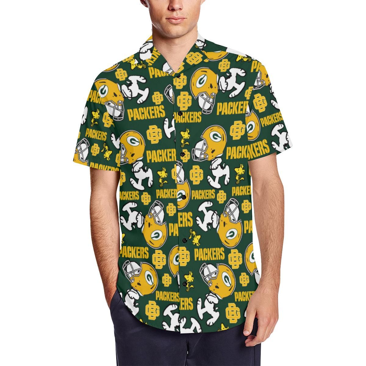 Green Bay Packers Men’s Short Sleeve Shirt with Lapel Collar