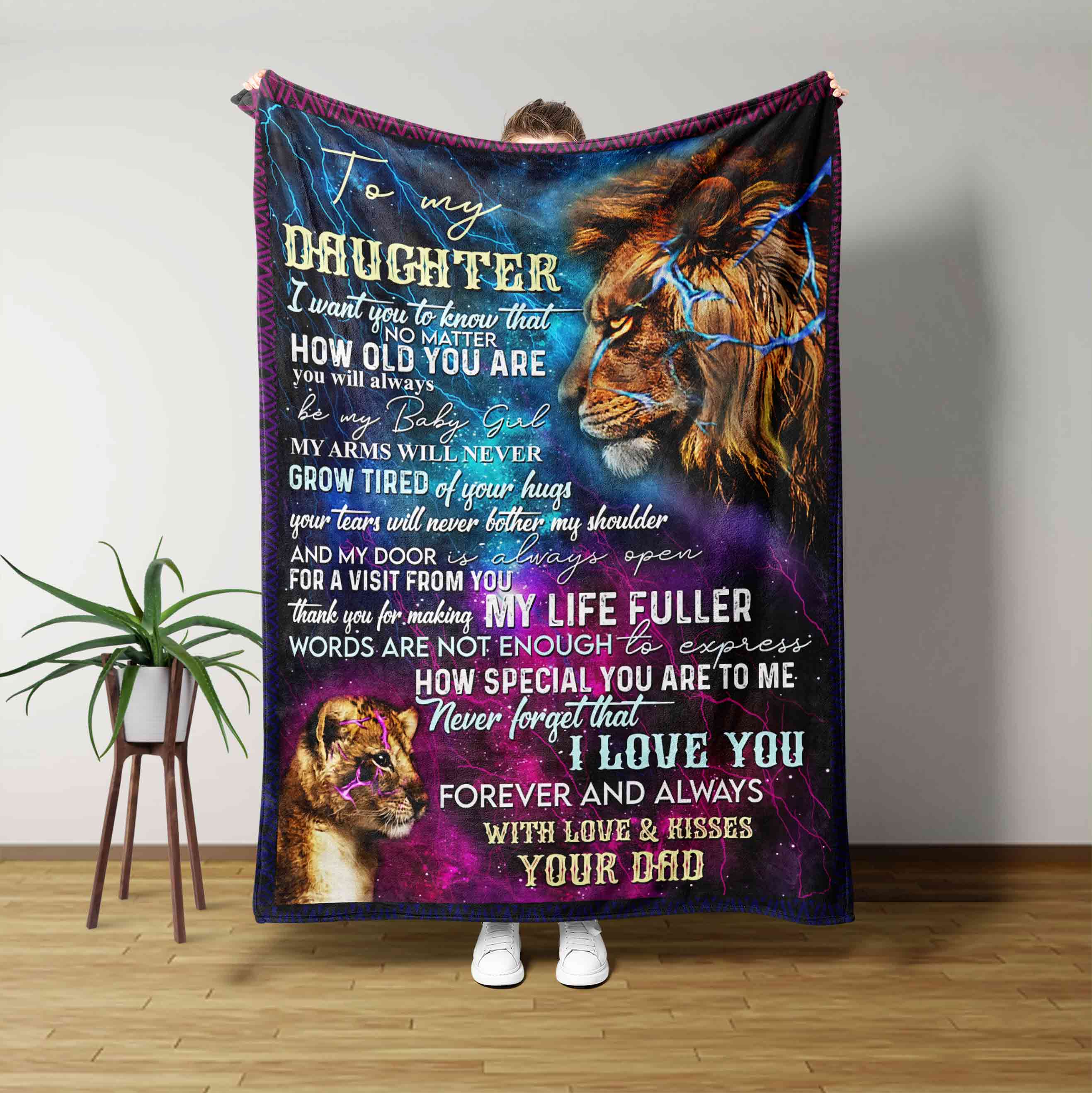 To My Daughter Blanket, Lion Blanket, Galaxy Blanket, Custom Name Blanket, Family Blanket, Gift Blanket