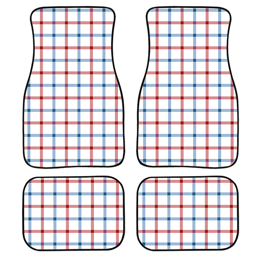 Red And Blue Tattersall Pattern Print Front And Back Car Floor Mats, Front Car Mat