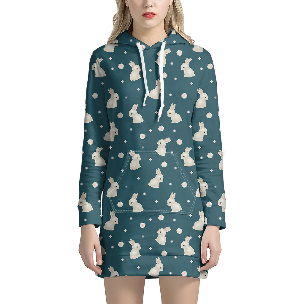 Baby Rabbit Pattern Print Women’S Pullover Hoodie Dress