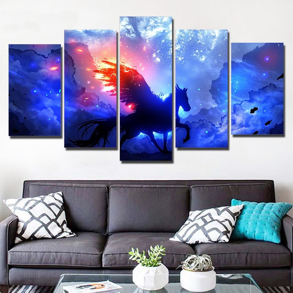 Unicorn Painting Un-004 Animal 5 Panel Canvas Art Wall Decor