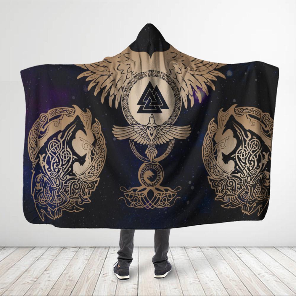 ViticStore™ Space Eagle and Wolf 3D All Over Print Cider Brown Detail Black Shade 3XL Hooded Blanket