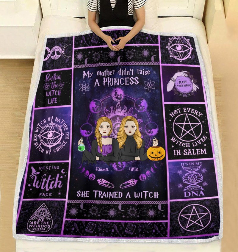 Personalized Custom Witch Single Fleece Blanket, Gift Idea For Halloween/ Friends, My Mother Didn’T Raise A Princess, She Trained A Witch