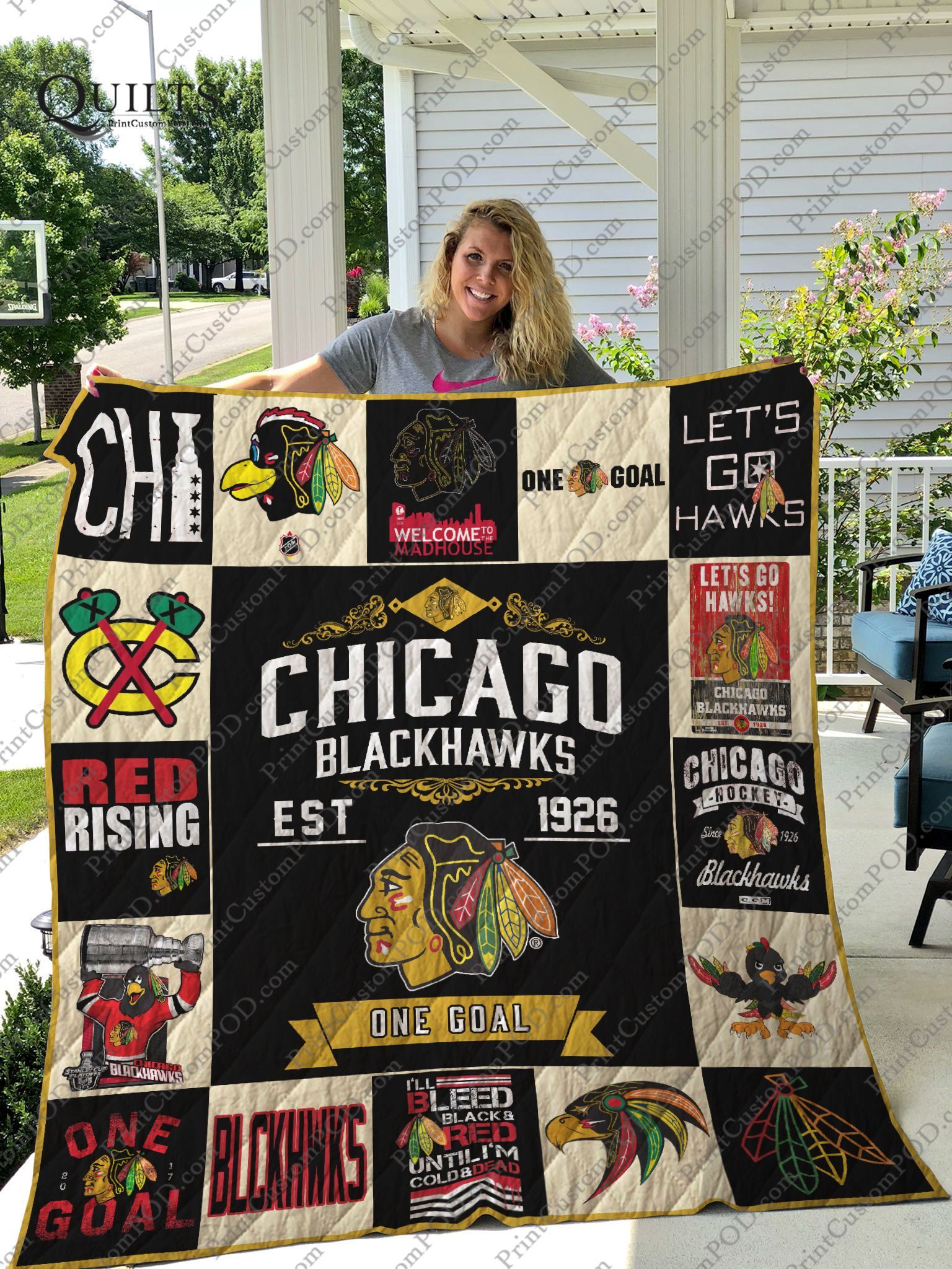 Chicago Blackhawks Quilt Blanket Ver 17