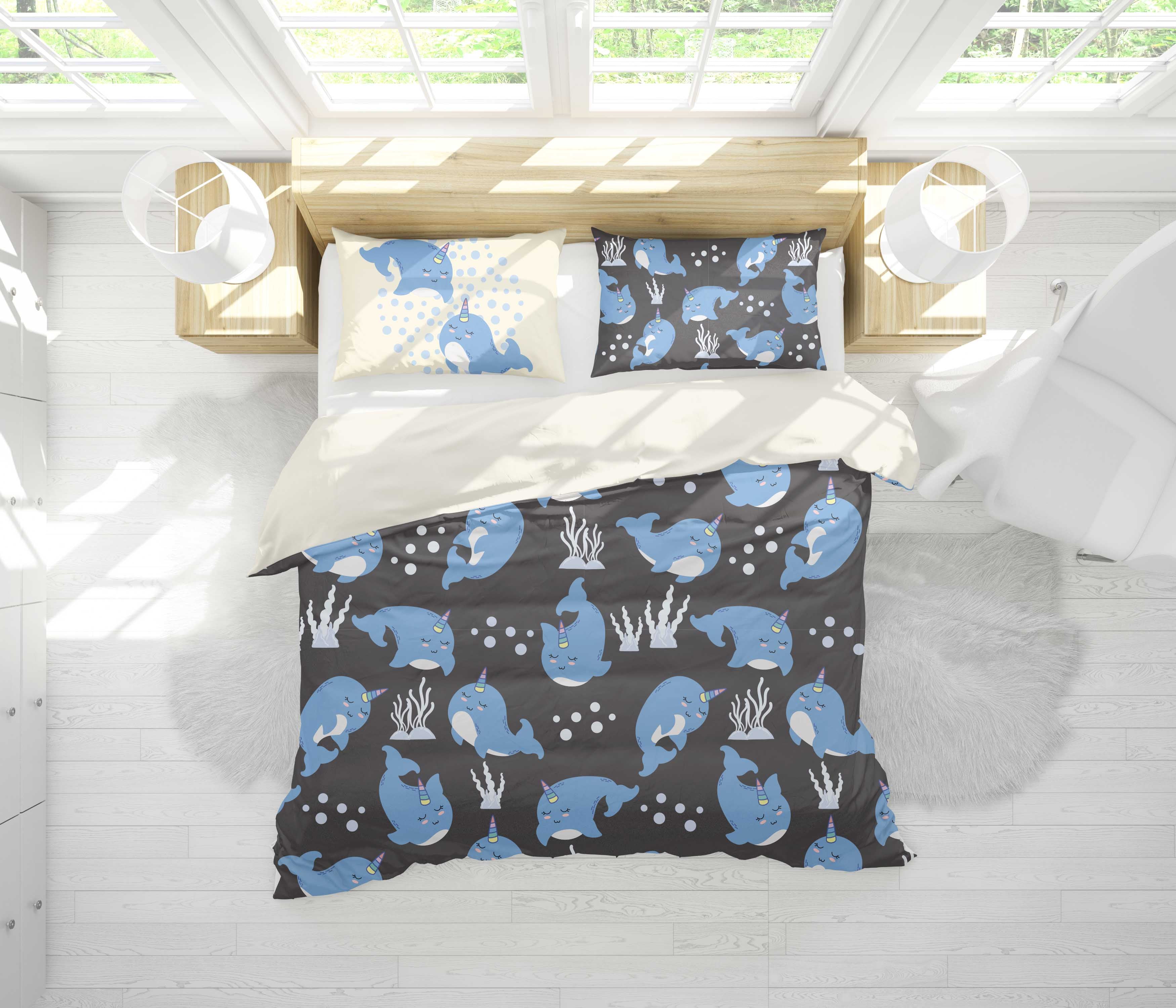 3D Cartoon Blue Dolphin Quilt Cover Set Bedding Set Pillowcases 96