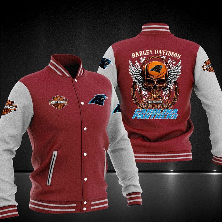 Carolina Panthers Red Skull Baseball Jacket V2