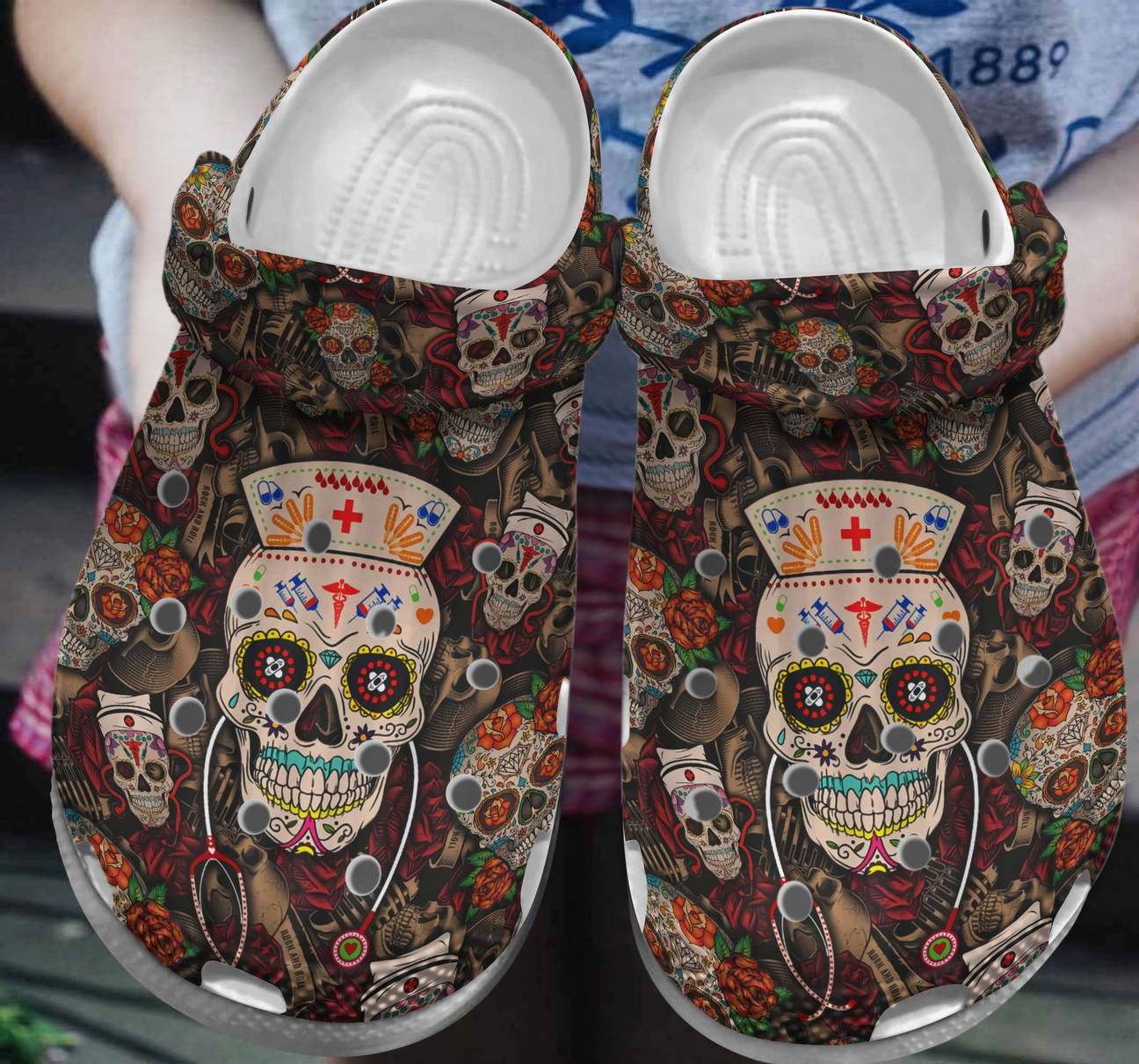 Nurse Personalized Clog, Custom Name, Text, Color, Number Fashion Style For Women, Men, Kid, Print 3D Skull Nurse