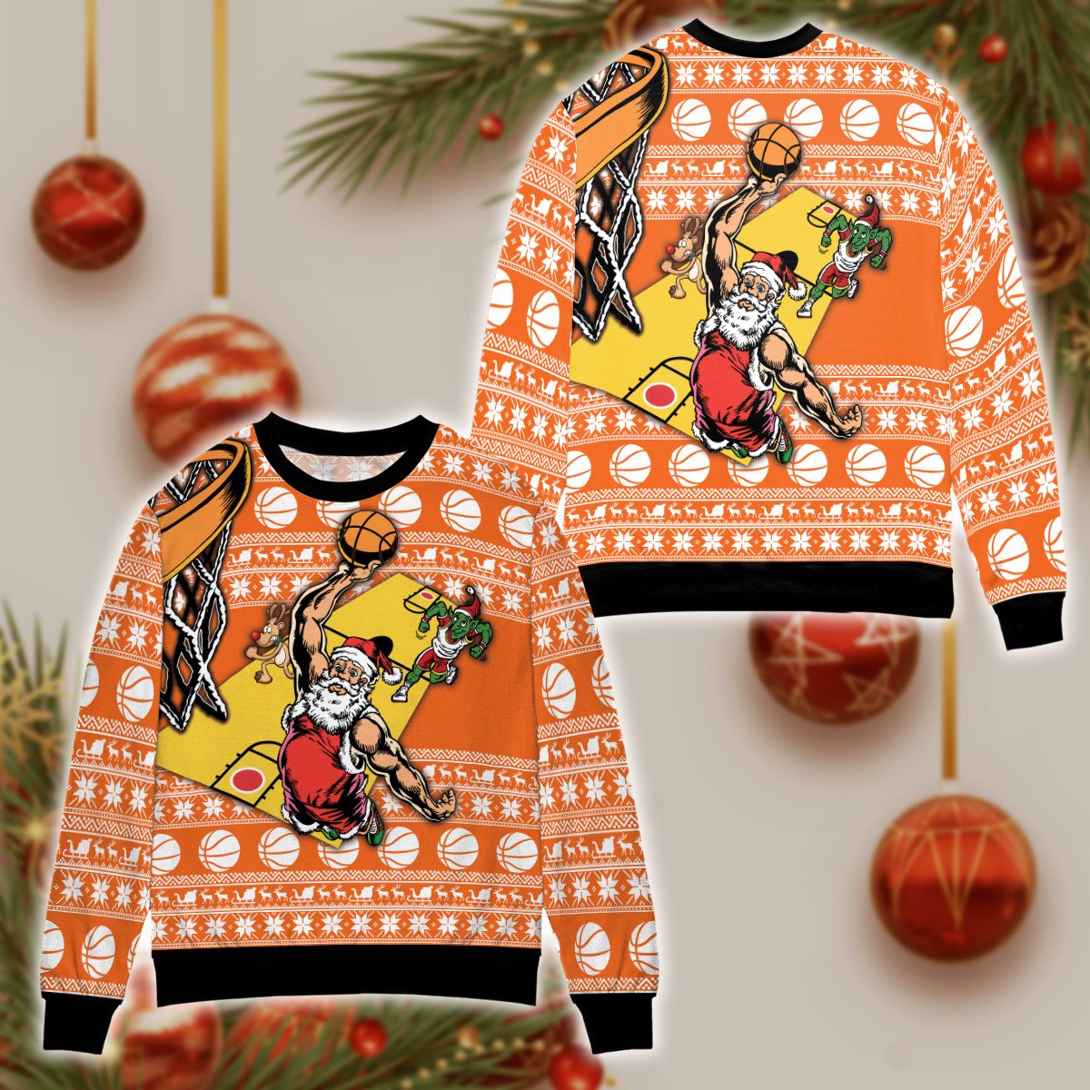 Basketball Santa Claus Christmas Ugly Sweater #211121V