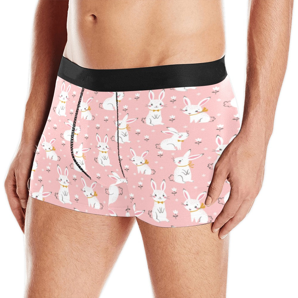 Cute White Rabbit Flower Pink Background Men’S All Over Print Boxer Briefs Men’S Underwear