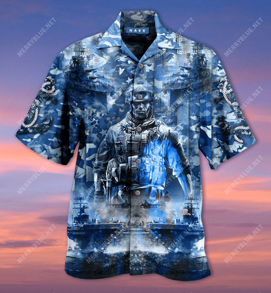 Get Here Navy Ocean Grunge Style Hawaii Shirt Ha75034