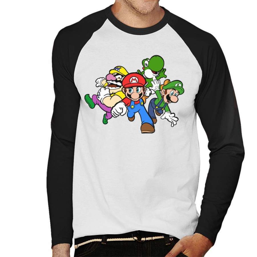 Team Super Mario Men’s Baseball Long Sleeved T-Shirt