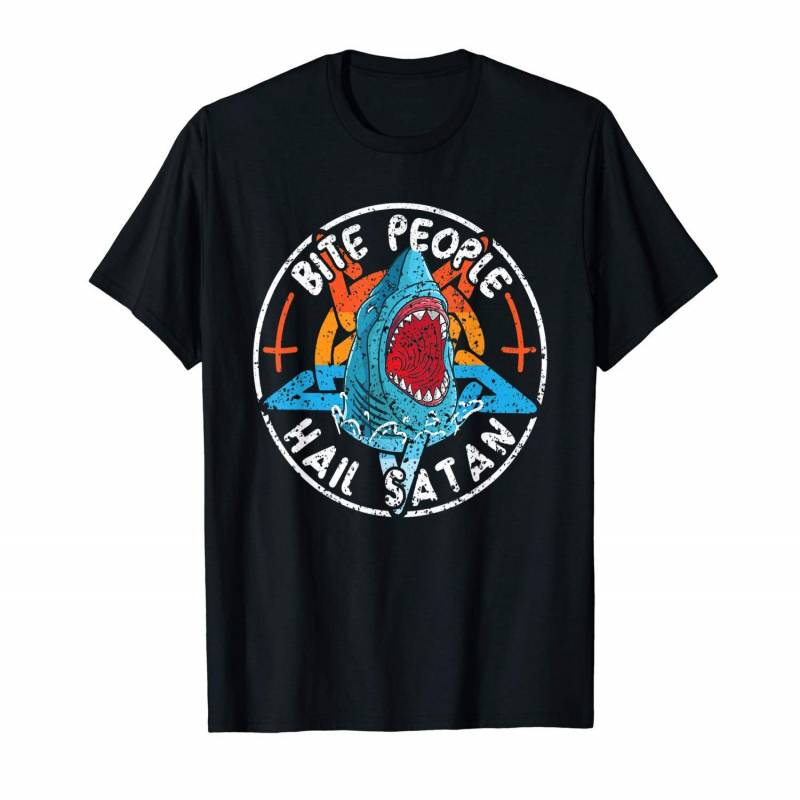 Bite People Hail Satan Shark Funny Death Metal Sharks Gift T-shirt