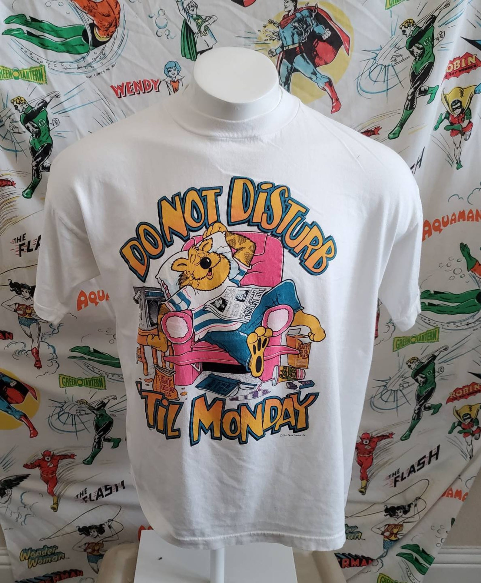 Vtg 80S Do Not Disturb Til Monday Funny Bright Colorful Rainbow Cartoon Bear Hilarious Animal Soft Thin Tee T Shirt