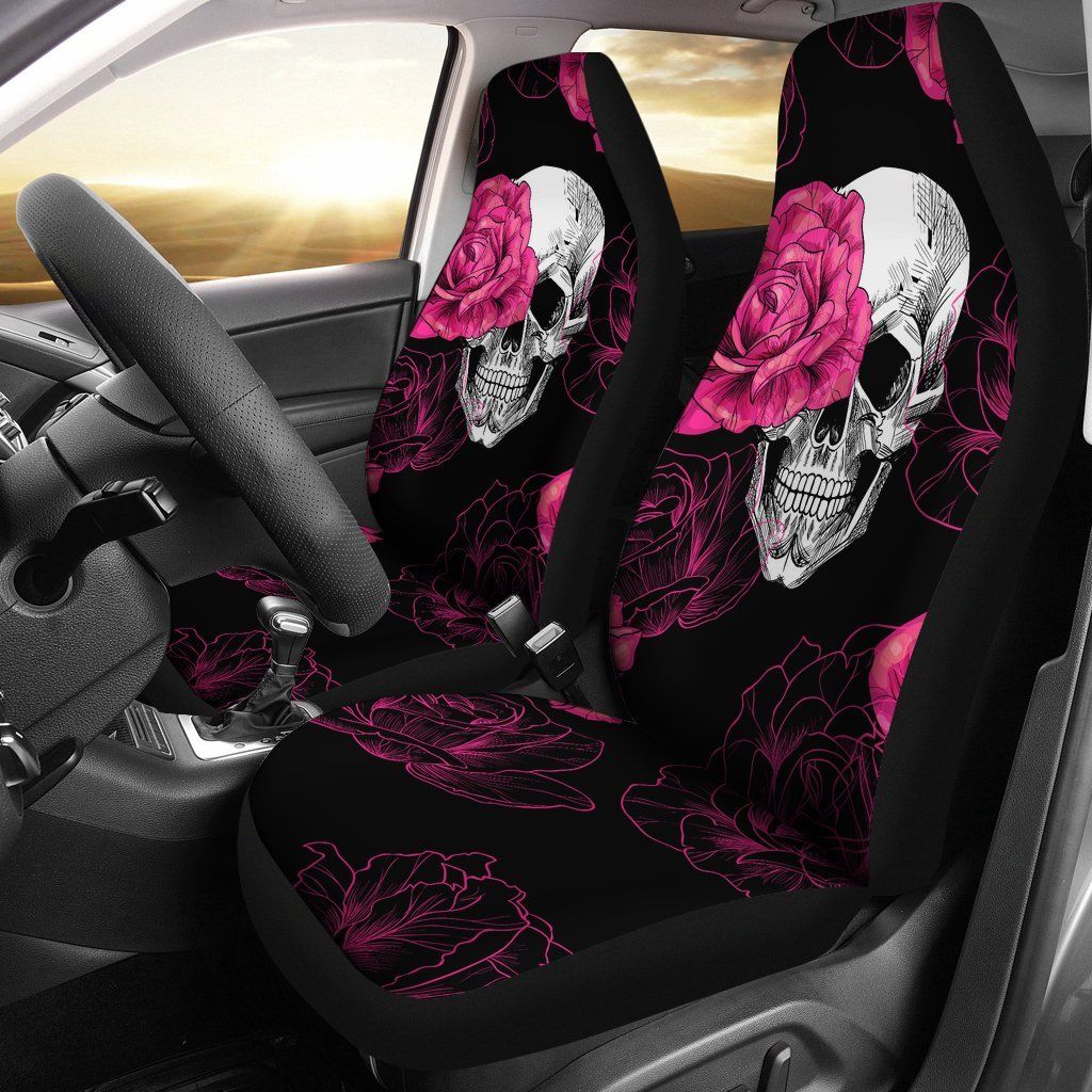 Pink Flower Skull Car Seat Covers