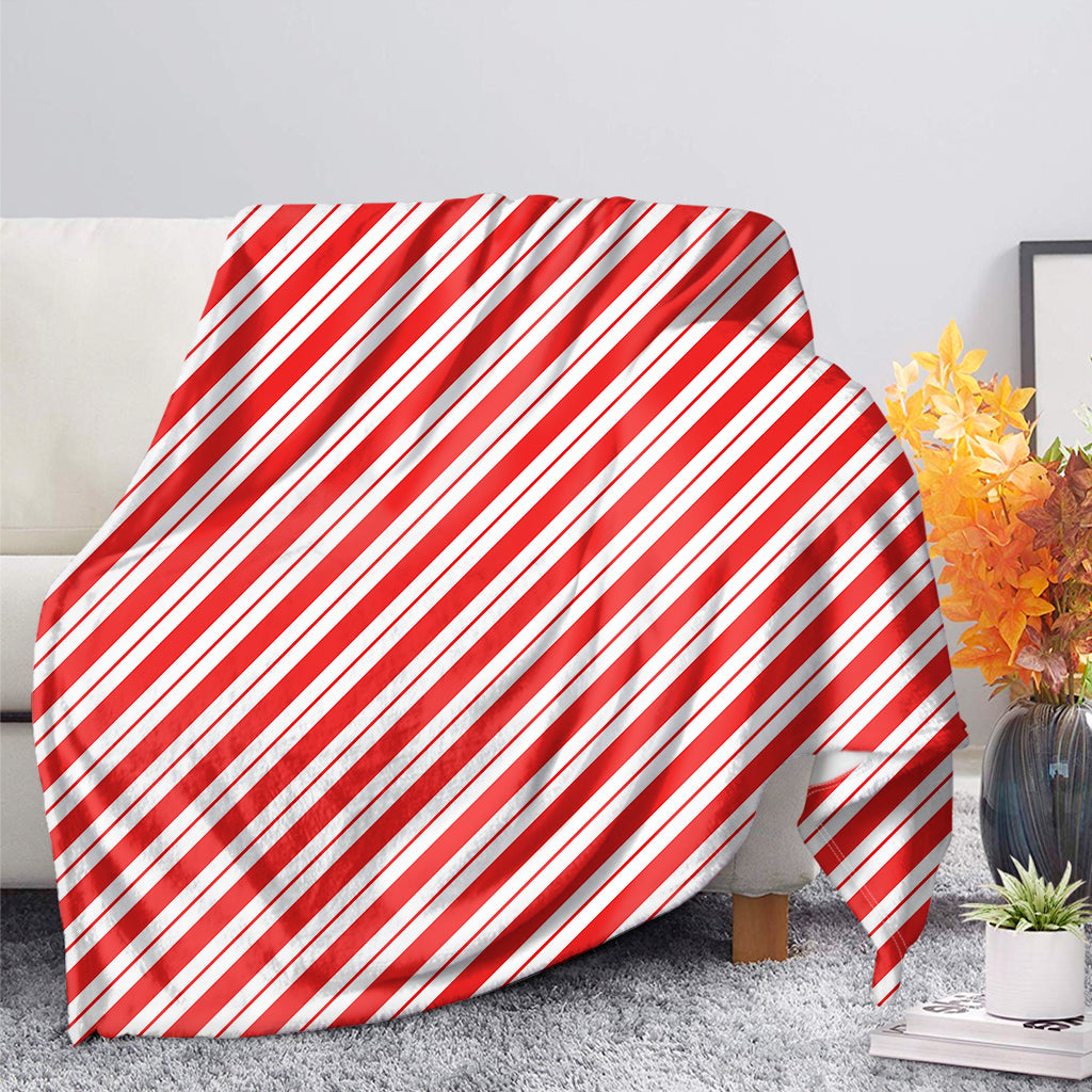 Red And White Candy Cane Stripes Print Blanket