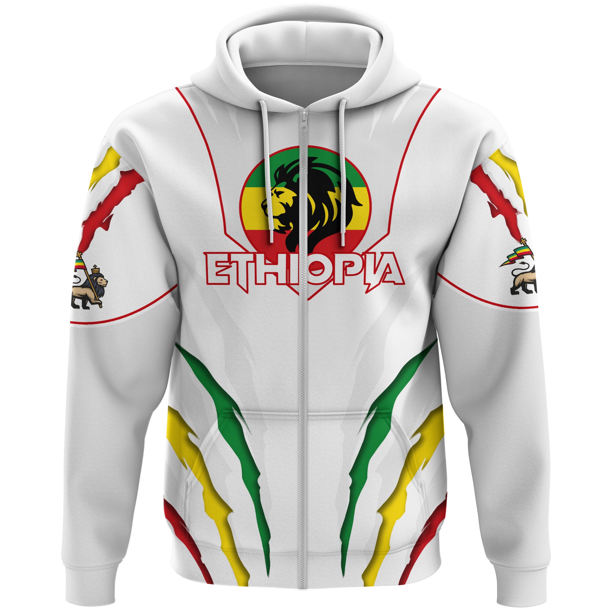 1stTheWorld Ethiopia Full Zip Hoodie, Ethiopia Lion Scratch A10