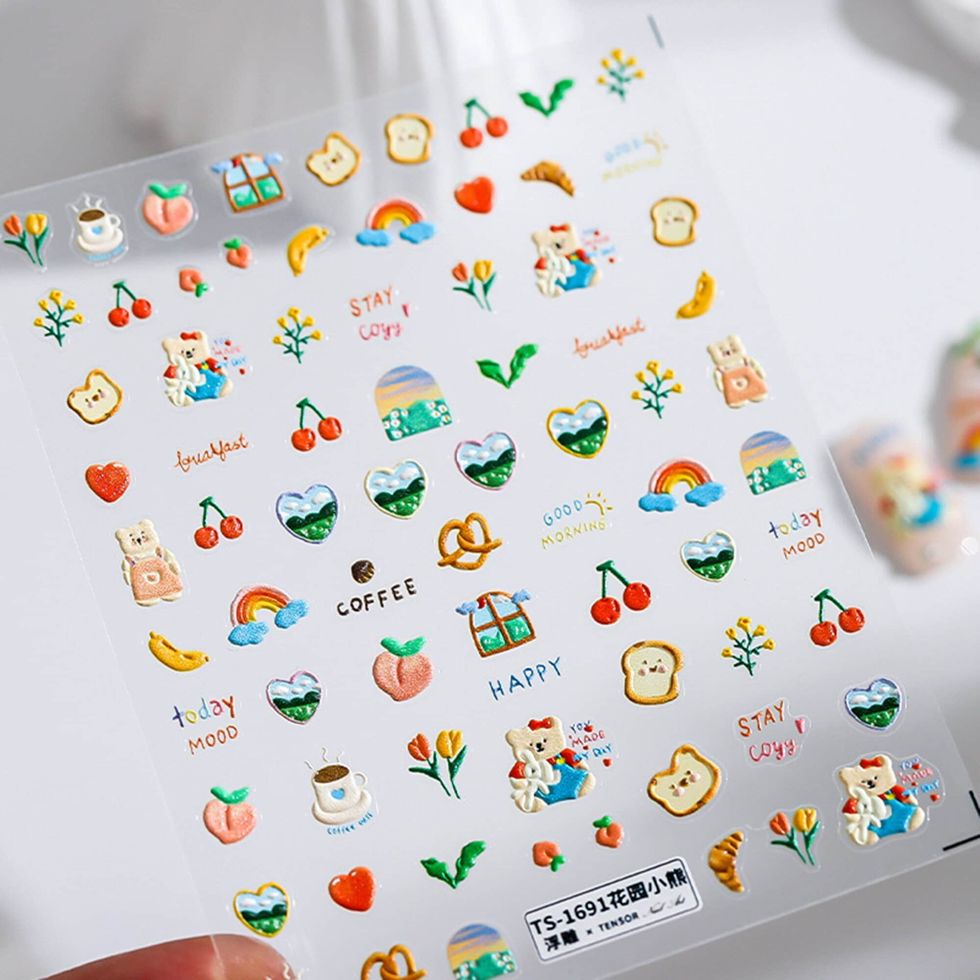 Kawaii Nail Stickers, Kawaii Nail Decals, Happy Garden Nails, Bear Nail Stickers, Nail Decal Art, DIY Nails