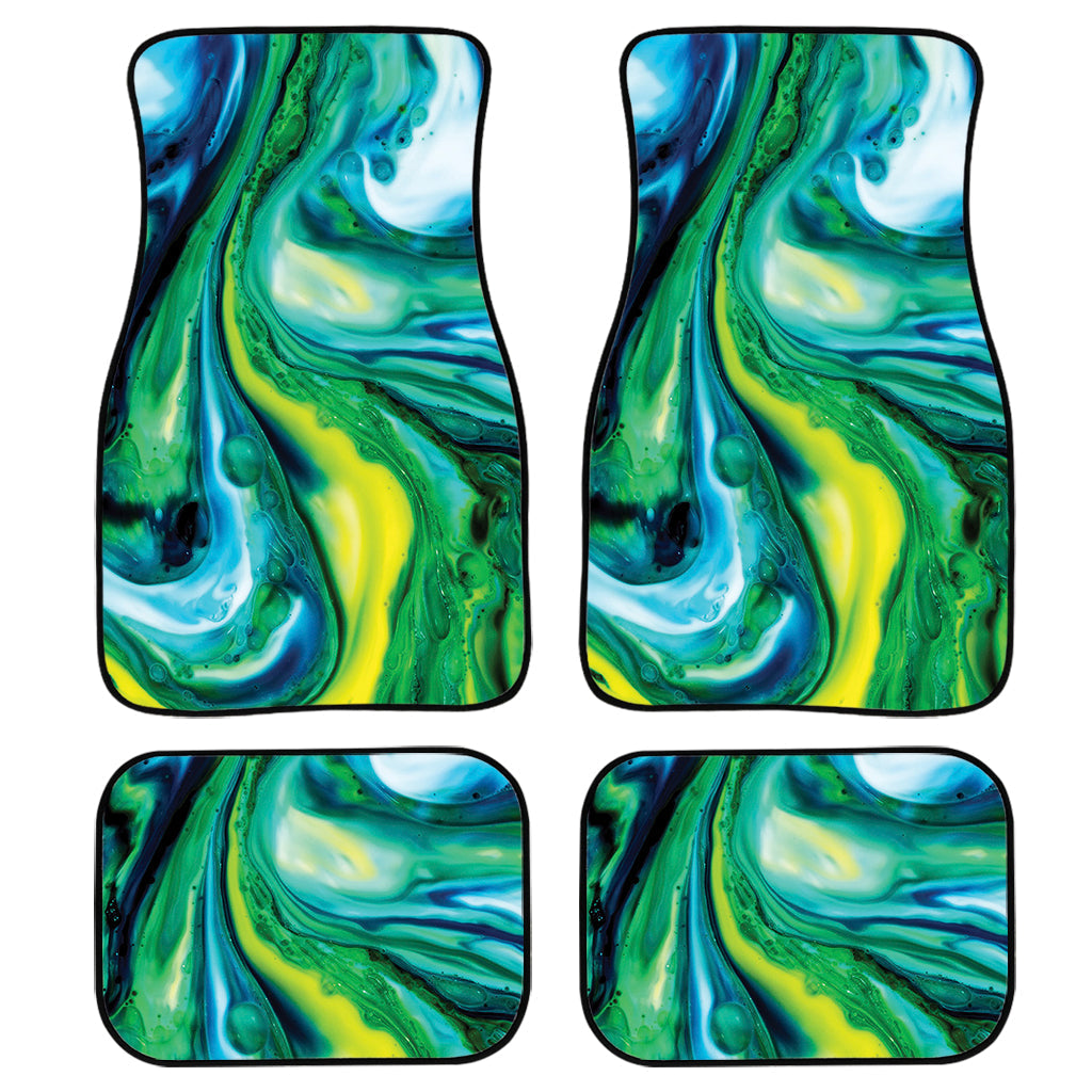 Blue And Green Acid Melt Print Front And Back Car Floor Mats, Front Car Mat