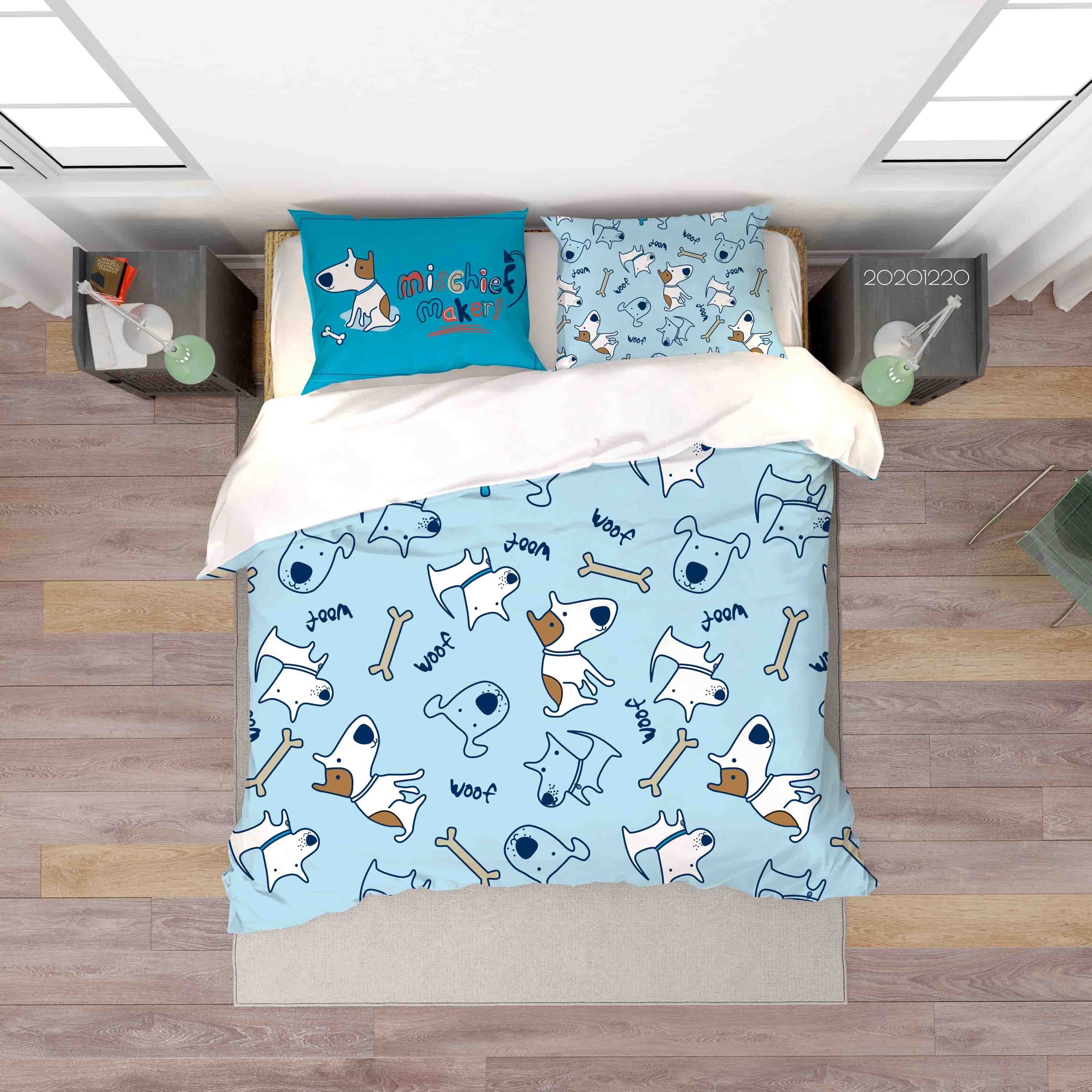 3D Hand Drawn Animal Dog Bone Blue Quilt Cover Set Bedding Set Duvet Cover Pillowcases 88