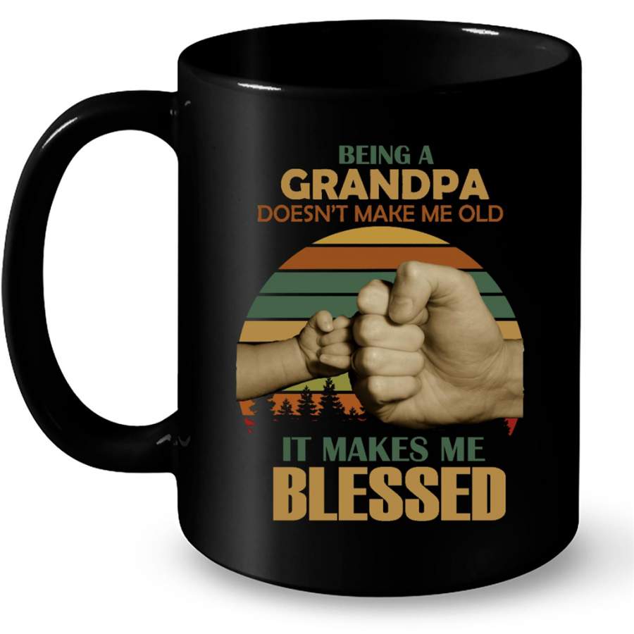 Being A Grandpa Doesn’t Make Me Old It Makes Me Blessed, Classic VIntage Retro Design – Full-Wrap Coffee Black Mug