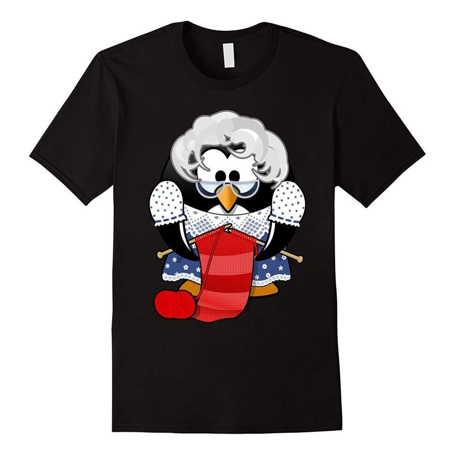 Fashion Personality Pattern Cotton Men’S T-Shirt Cute Knitting Grandmother Penguin Cartoon T-Shirt