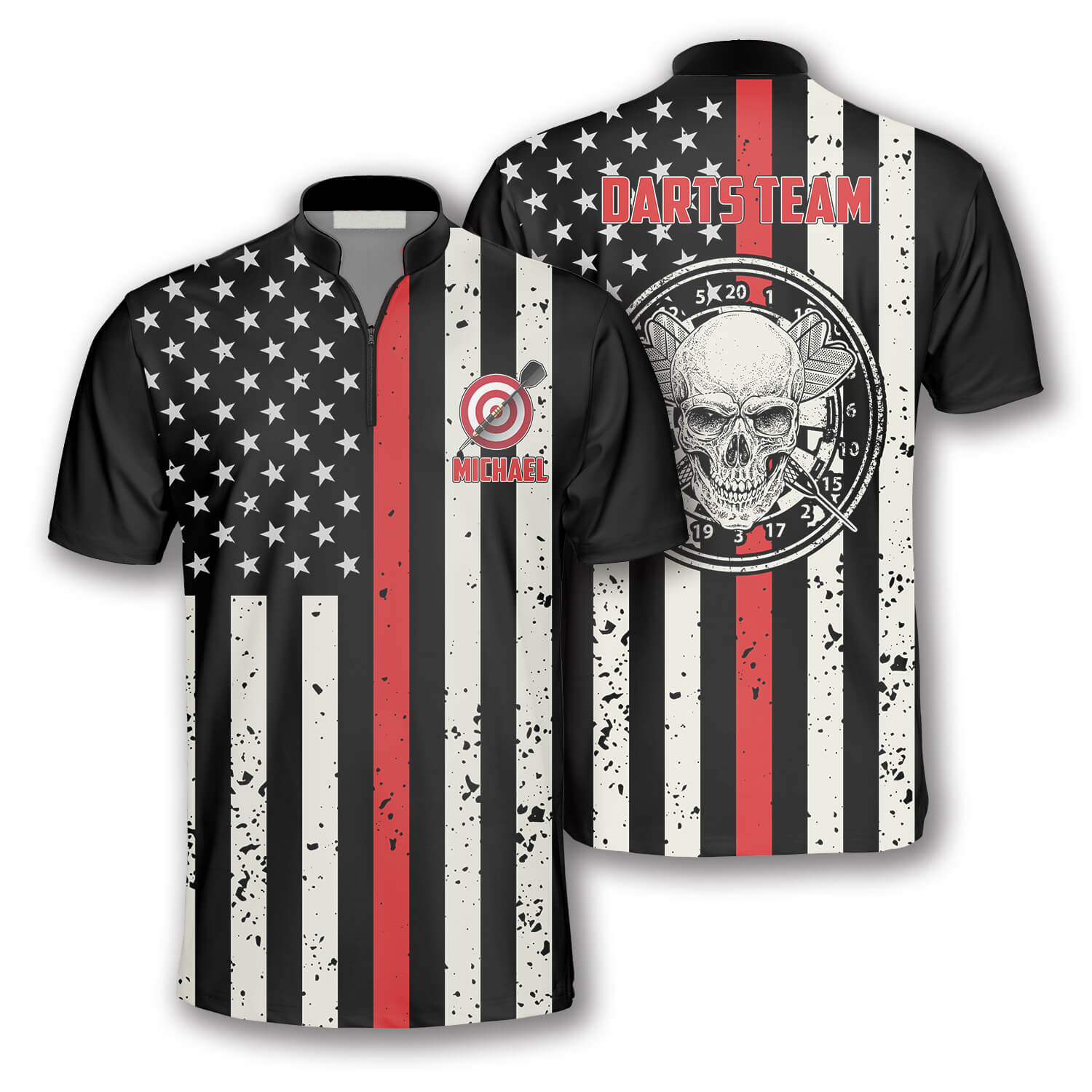 Skull Flag Red Line Custom Darts Jerseys For Men, 3D All Over Print Shirt For Dart Player