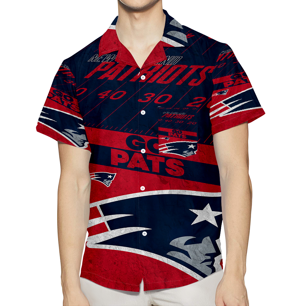 New England Patriots Go Pat Blue Red 3D All Over Print Summer Beach Hawaiian Shirt With Pocket