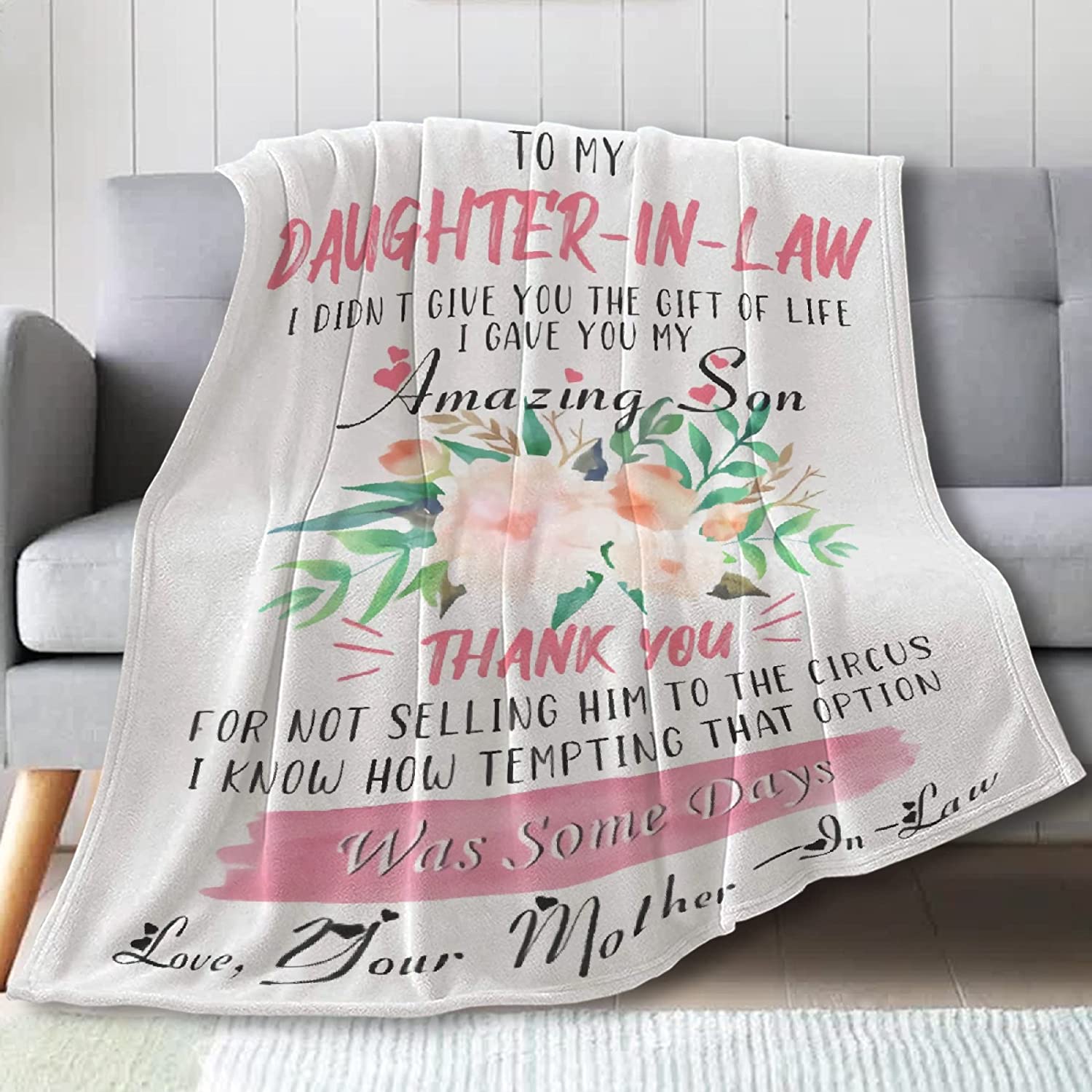 Gifts For Daughter In Law Blanket, To My Dear Daughter In Law I Gave You My Amazing Son Blanket, Soft Cozy Warm Plush Lightweight Flannel Throw, Present For Birthday 60″X50″ For Teens