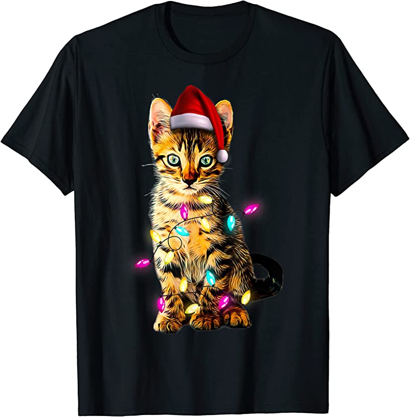 Christmas Kitten Xmas Cat Tree Santa Hat Christmas Pajama T-Shirt