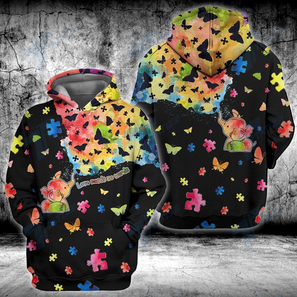 Unifinz Autism Shirt Love Need No Words Elephant Autism Awareness Hoodie Autism Hoodie 2022