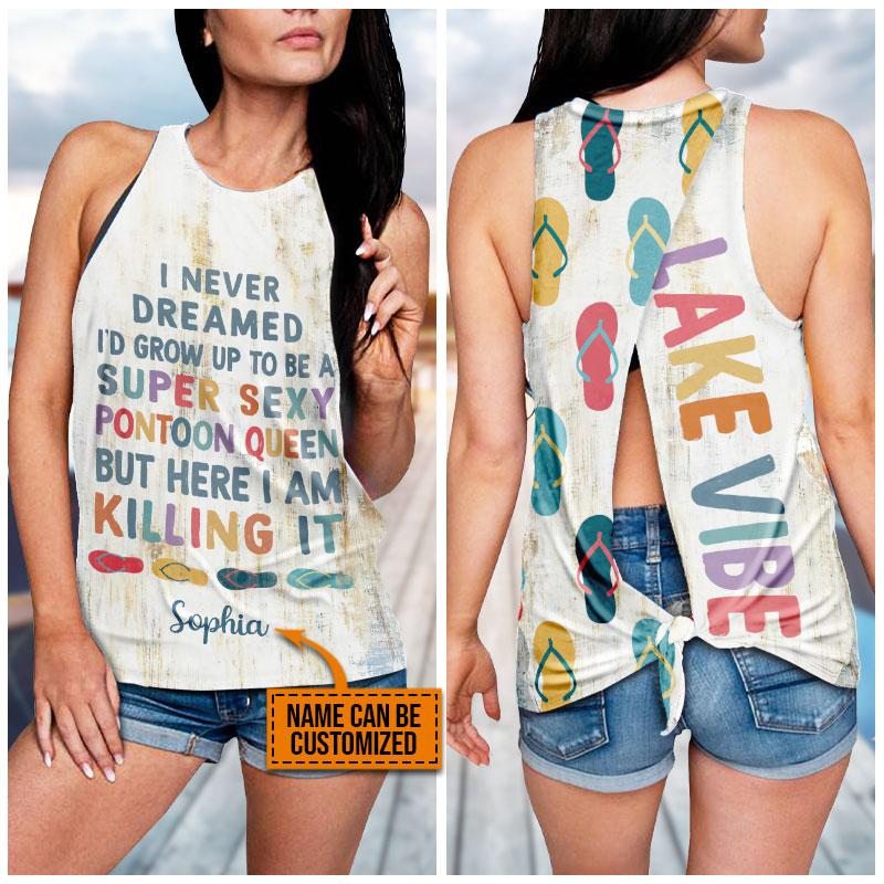 Lake Boat Super Sexy Pontoon Queen Custom Tie-Breaker Sleeveless Top, Summer Tank Top, Summer Tanks, Lake Tshirt