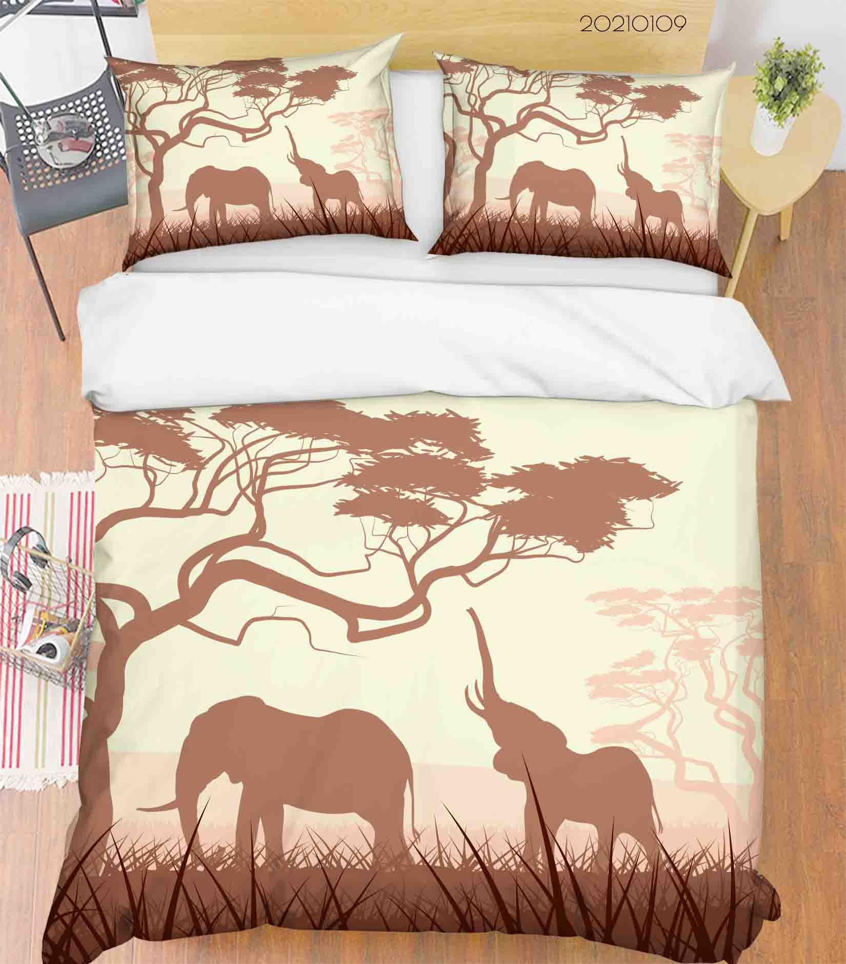 3D Cartoon Green Forest Animal Elephant Quilt Cover Set Bedding Set Duvet Cover Pillowcases 54 Lqh