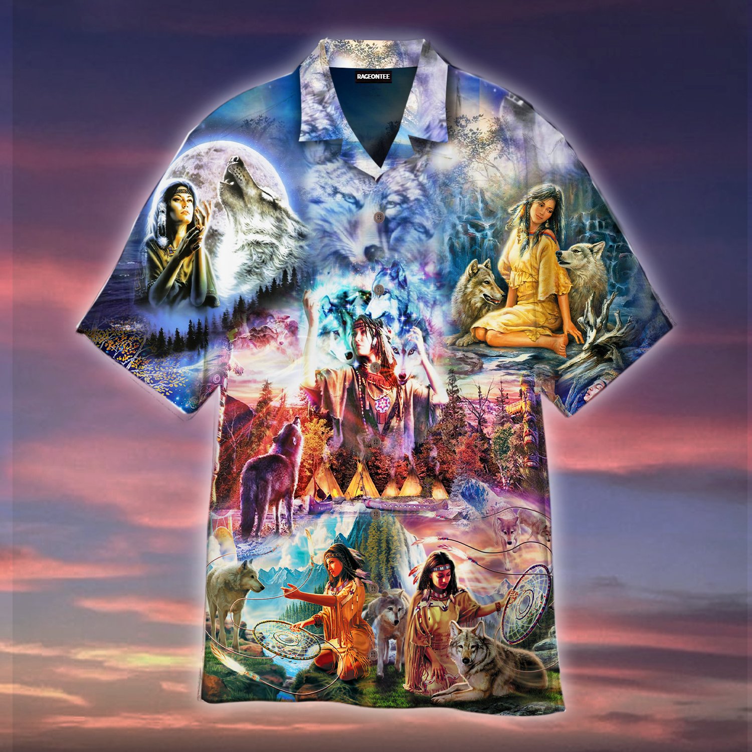 Woman Native American Wolf Hawaiian Shirt | For Men & Women | Adult | Wt1250