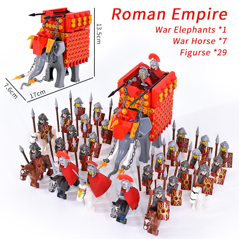 Medieval Military Roman War Elephant Legion Figures Building Blocks Helmets Soldiers Knights Weapons Accessories Toys for kids alx