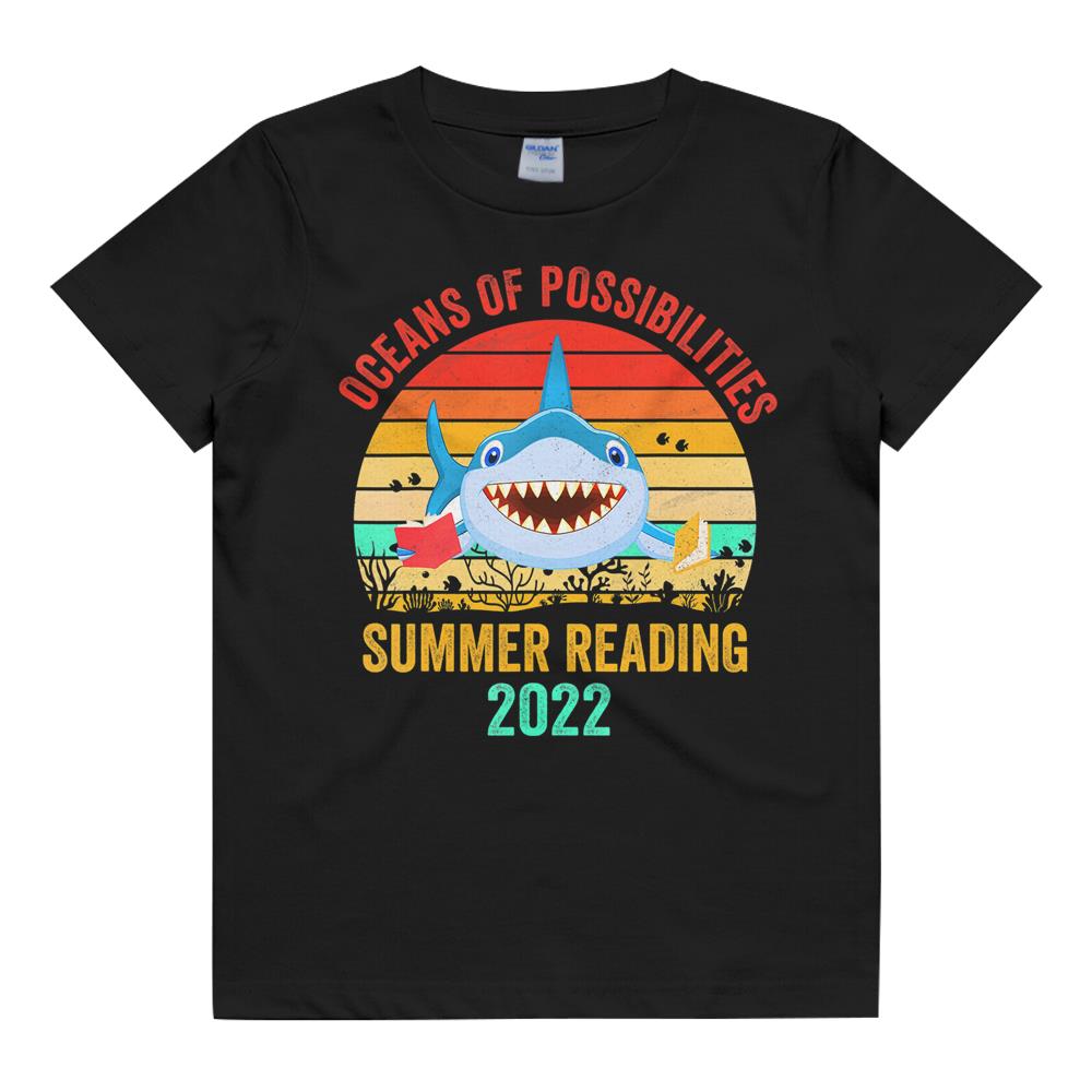 Summer Reading 2022 Tshirt Vintage Retro Teacher Shark Book T-Shirt Kids T Shirt