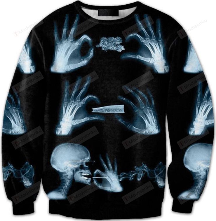 Skeleton Smoke Up Ugly Christmas Sweater, All Over Print Sweatshirt