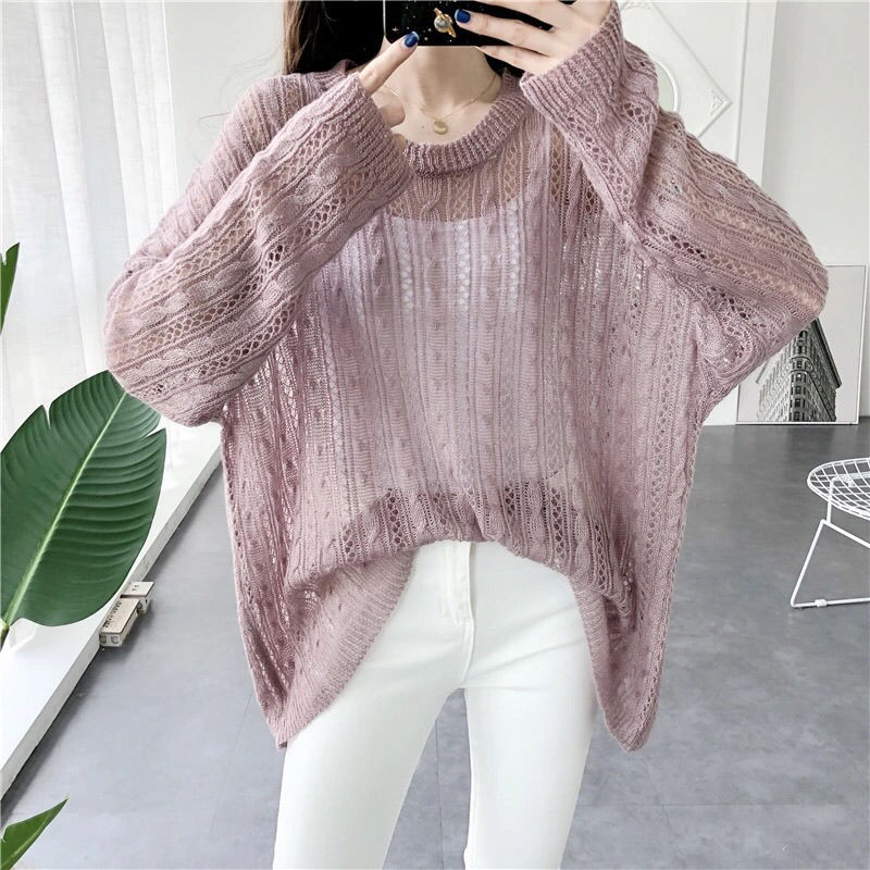 Sweaters Women Hollow Out Basic Minimalist Tender Ladies Elegant Trendy O-neck Loose All-match Spring Autumn Cozy Lazy Style New alx