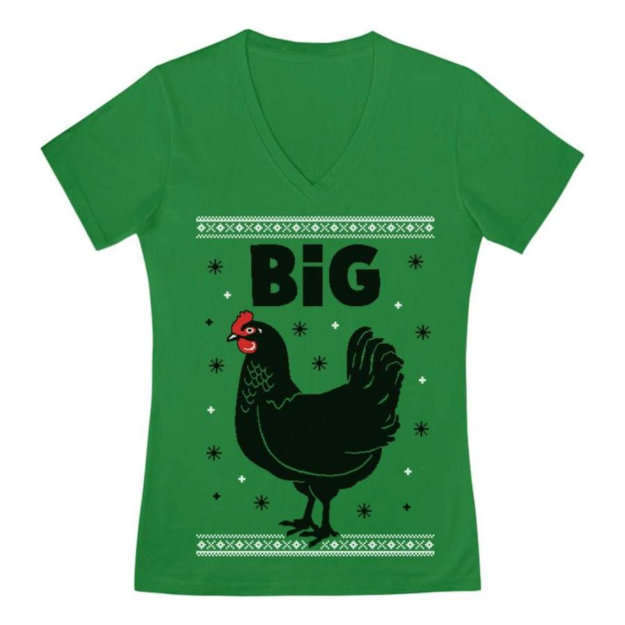 Big Black Cock Ugly Christmas V-Neck Fitted Women T-Shirt