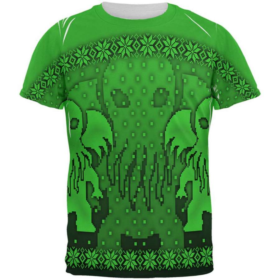 Ugly Christmas Sweater Big Cthulhu Greater Gods All Over Mens T Shirt