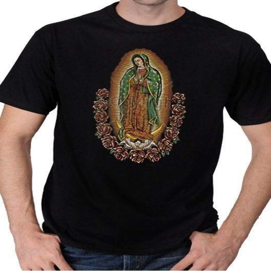 Men’s The Madonna Our Lady Of Guadalupe Virgin Mary Religious Graphic Black T-Shirt