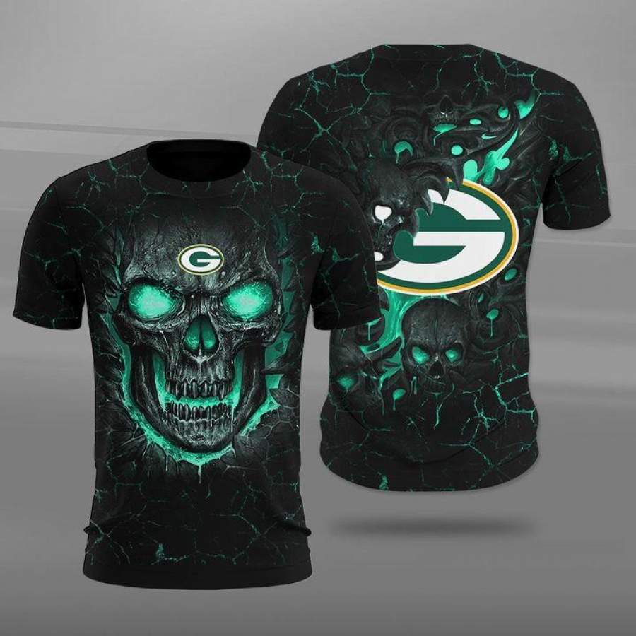 Men / Women Green Bay Packers 3D Skull   T-shirt All Over Print For Unisex