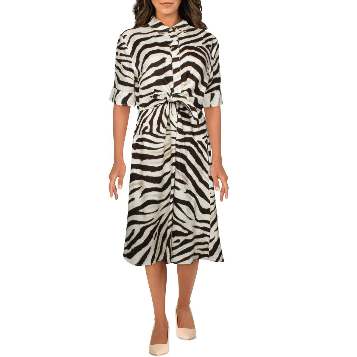 Wakana Womens Linen Animal Print Shirtdress